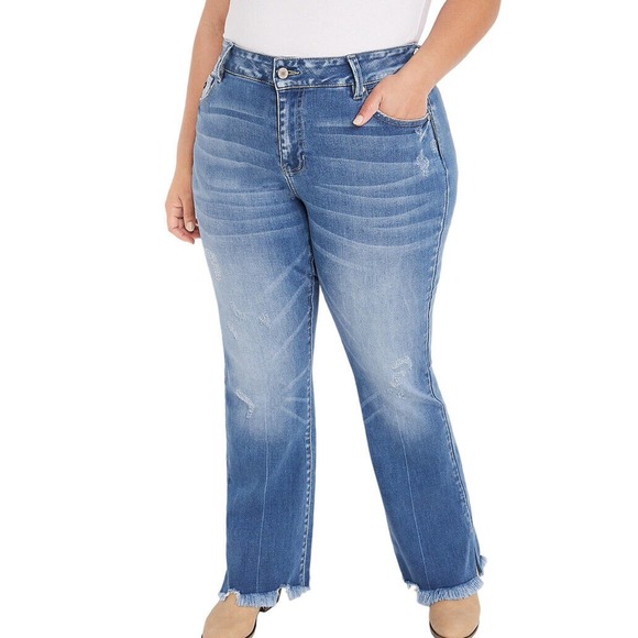 KanCan Jeans Kancan Plus Size Bootcut High Rise Jeans Frayed Hem